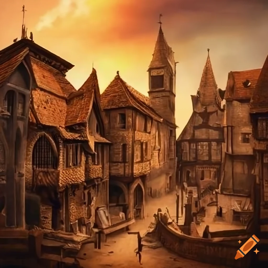 medieval town illustration