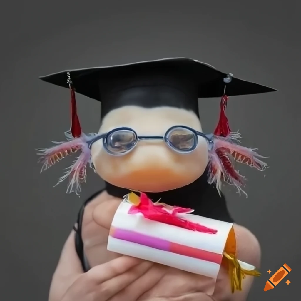 funny axolotl wearing glasses and graduation cap