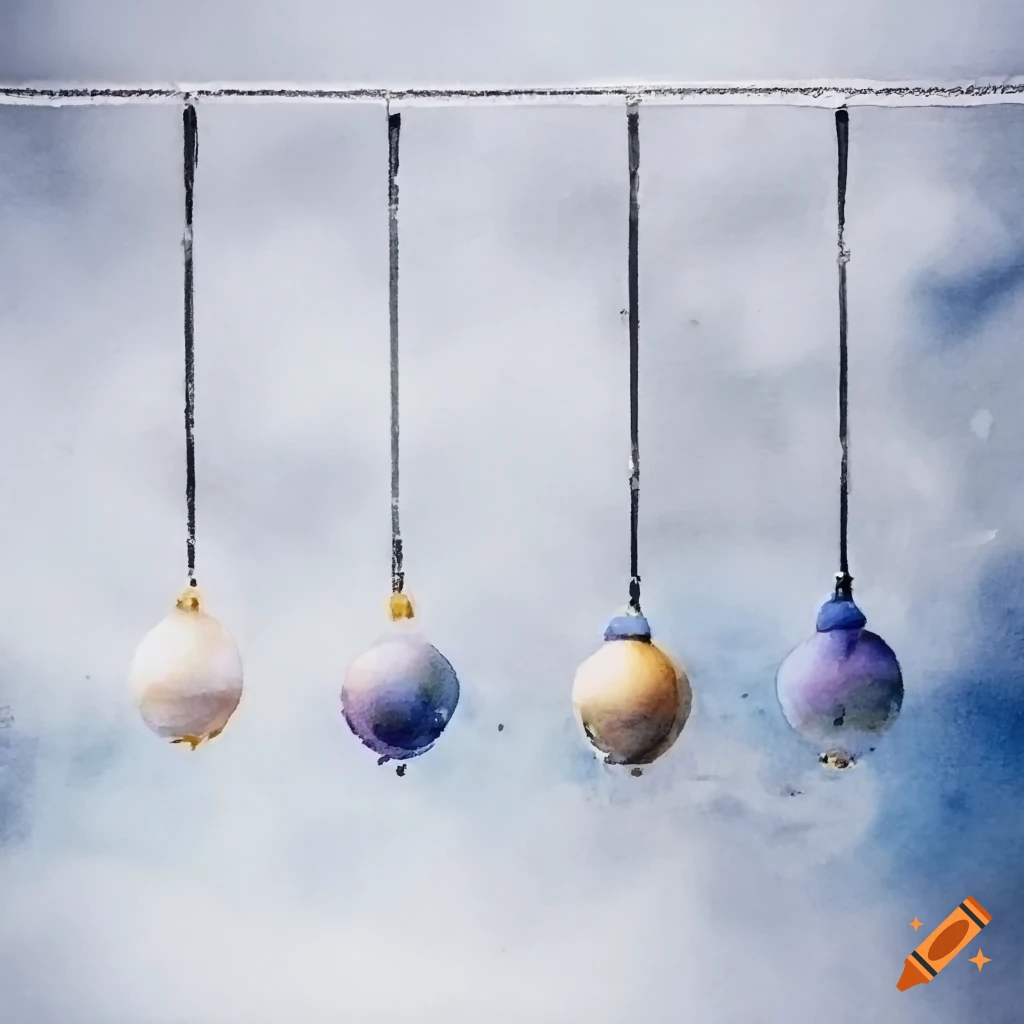 three watercolor ornaments hanging by string