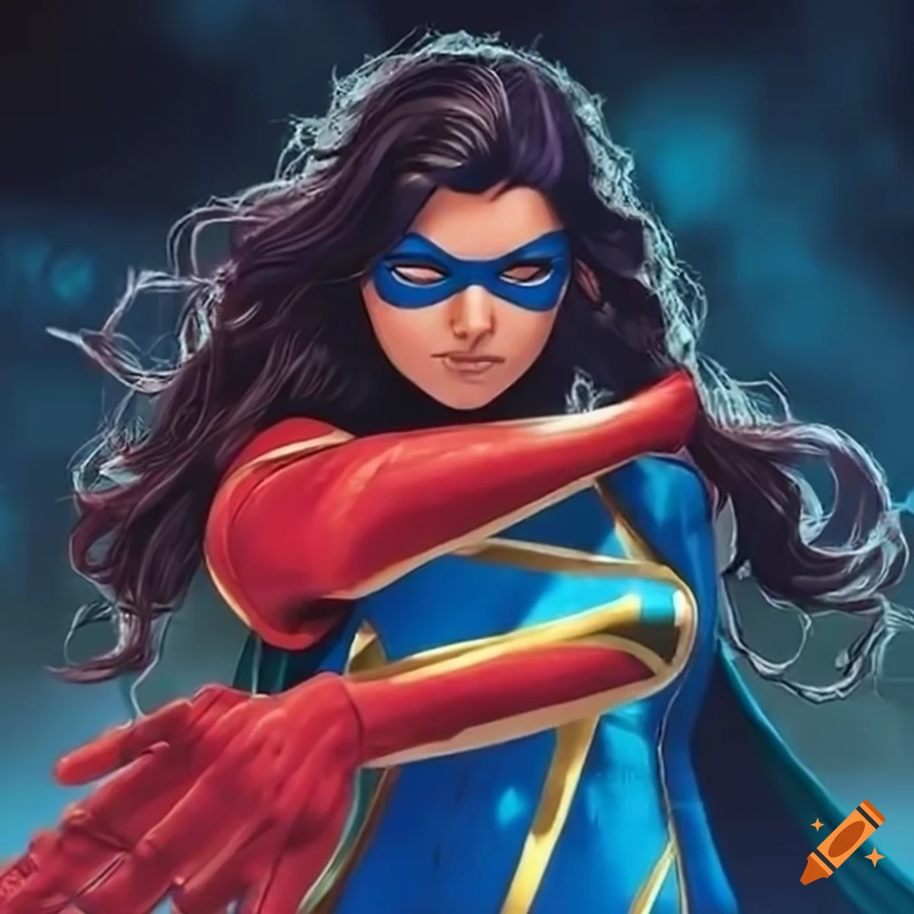 Ms. marvel happily greeting with her hands on Craiyon