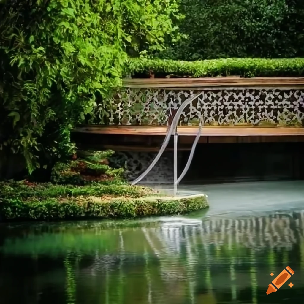 curved silver stairs leading to a balcony in a garden