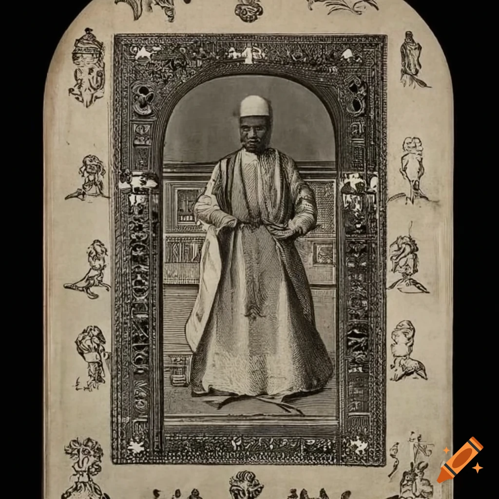 engraving of a Euro African muslim man ruler