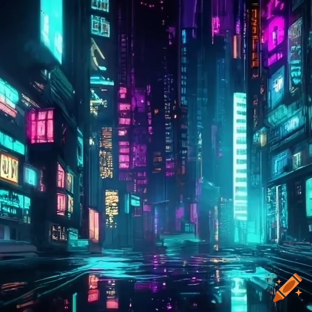 Cyberpunk city with glowing ground on Craiyon