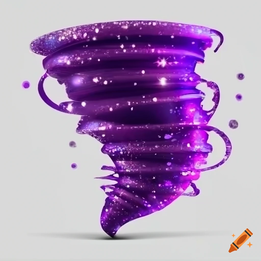 cartoonish purple glittering tornado on white background
