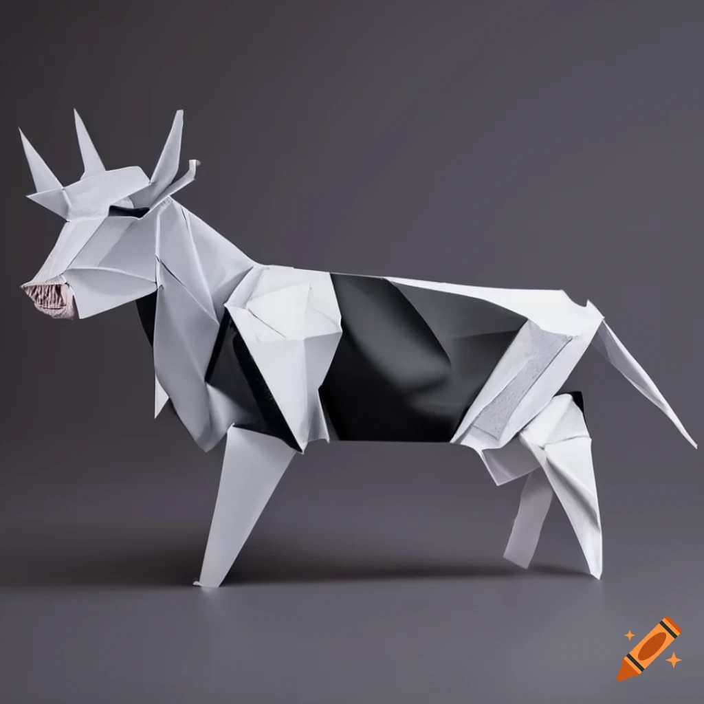 black and white origami cow