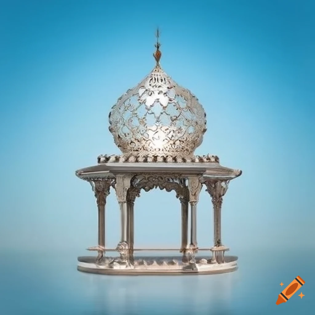 ornamental silver fountain in an Islamic gazebo