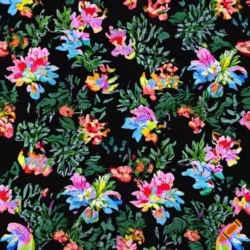 Seamless floral pattern inspired by David Hockney and Sandro Botticelli ...