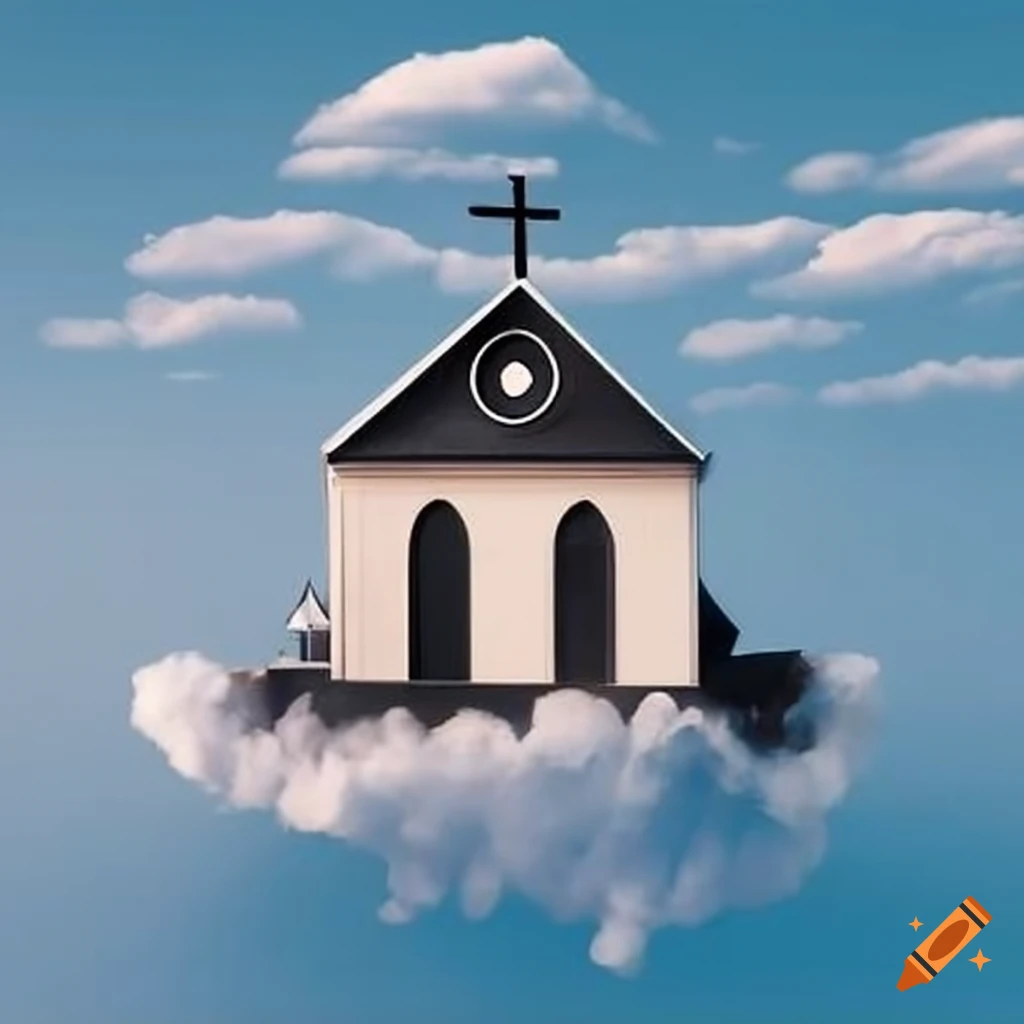 image of a floating black church