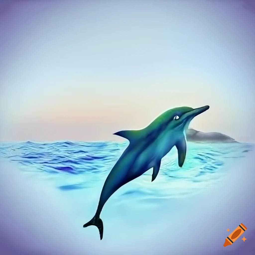 Photo realistic picture of an electric dolphin swimming in colorful sea