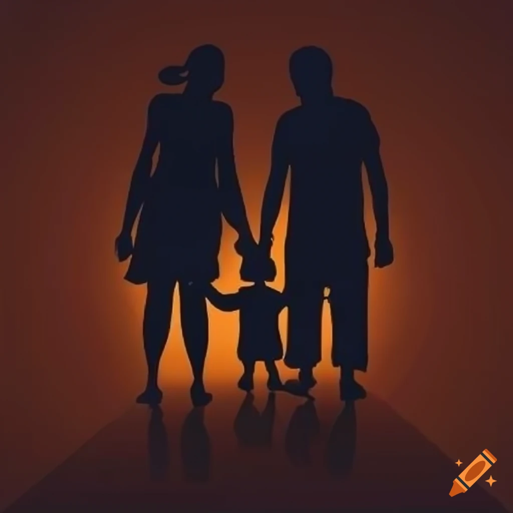 silhouette of a happy family holding hands