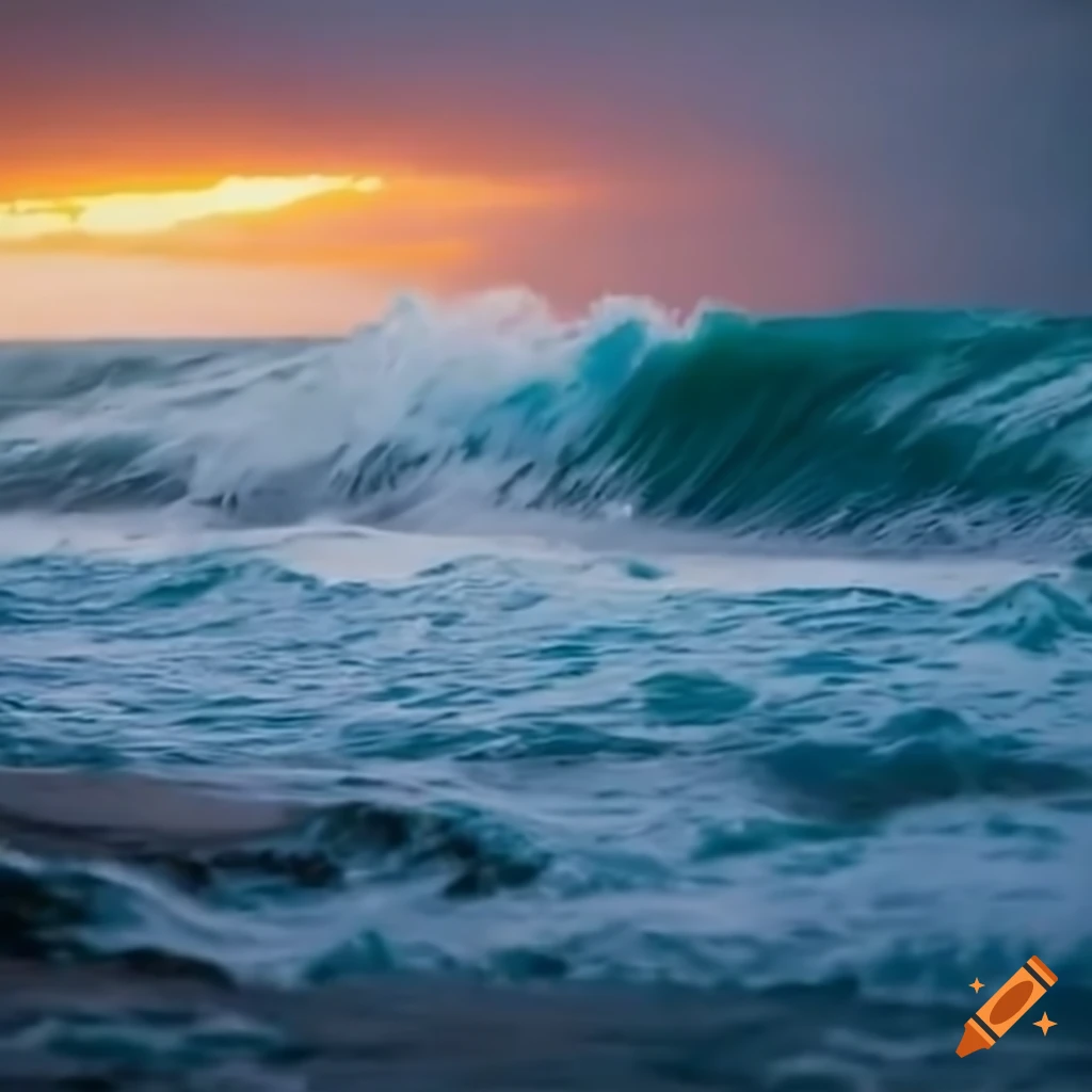 Sunset Waves At Sea