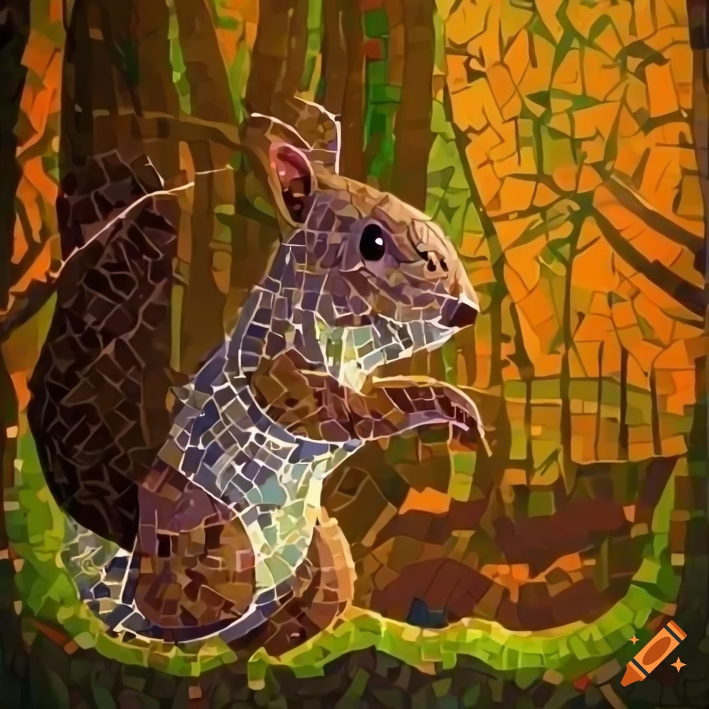cartoon art of a squirrel in the woods