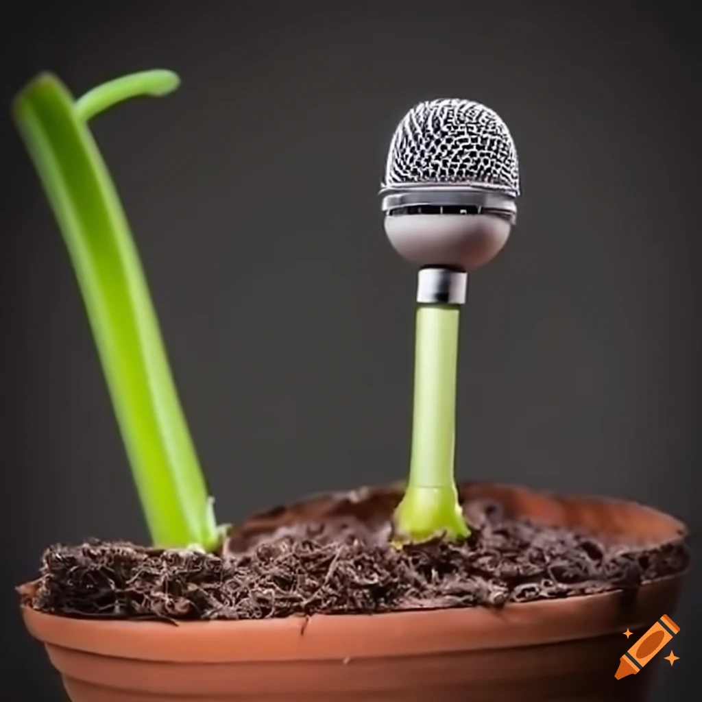 microphone growing from a garden pot