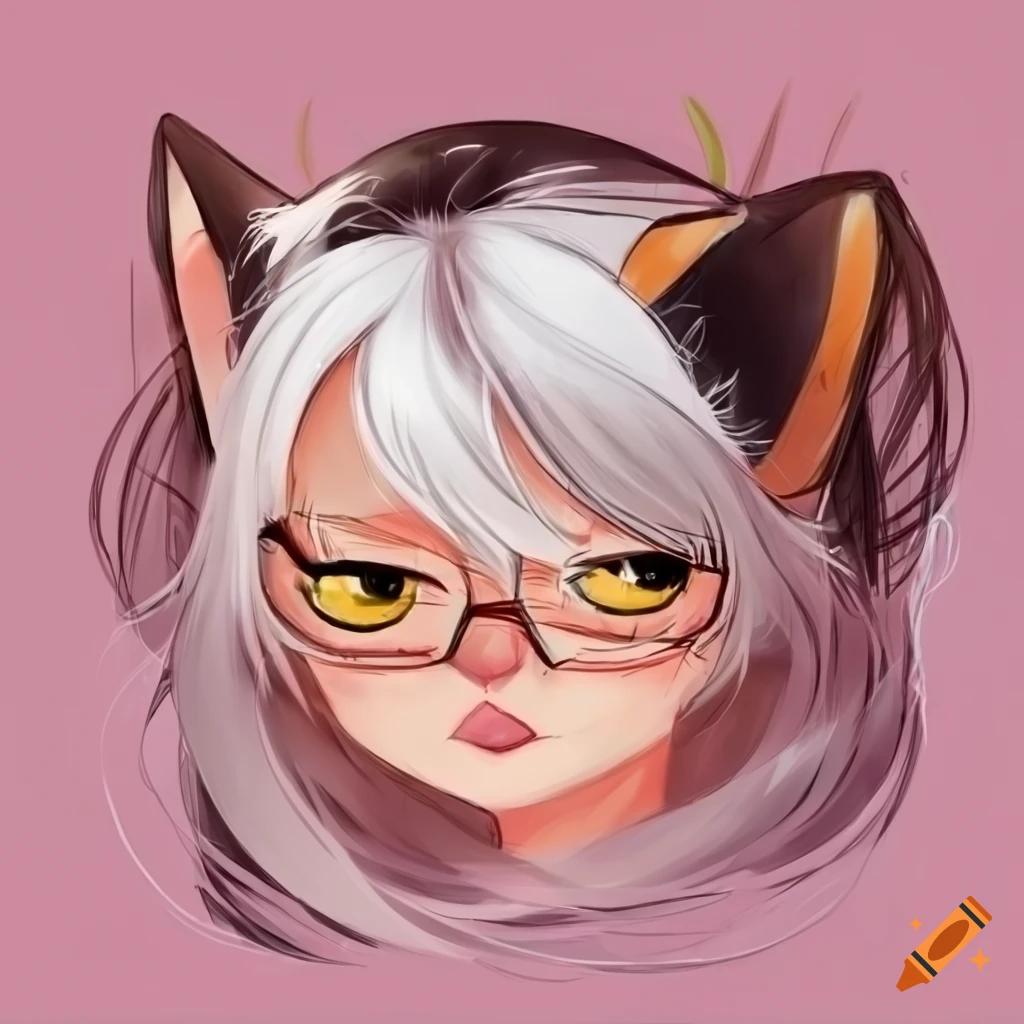 cartoony doodle of a tomboyish lady with cat features