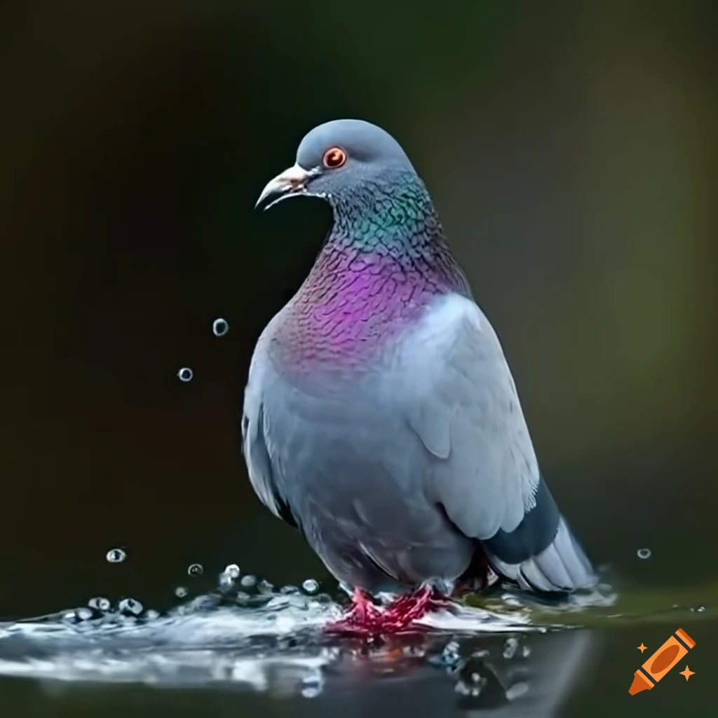 pigeon observing an ant in water