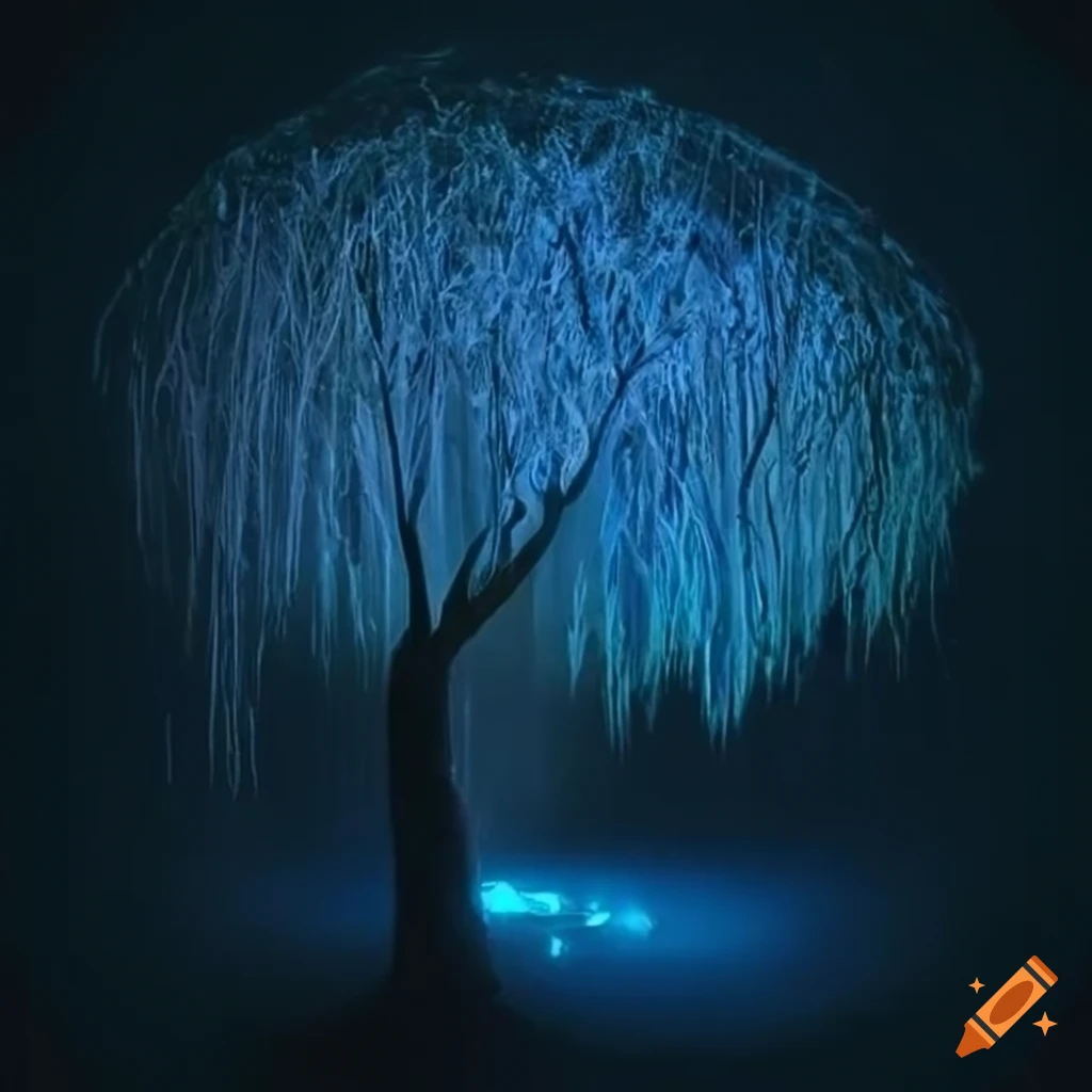 Giant glowing crystal tree under icy surface on Craiyon