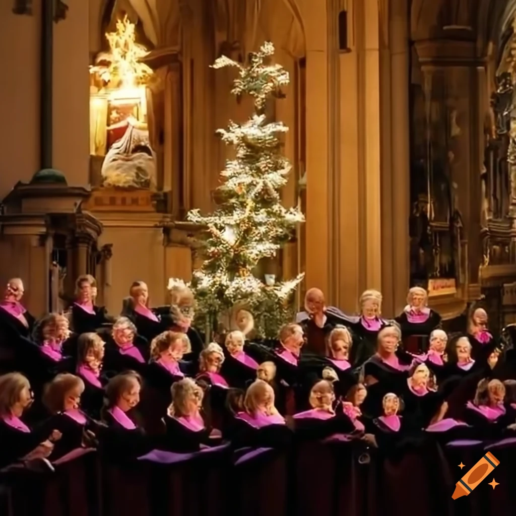 Teachers choir singing in a christmas tree on Craiyon