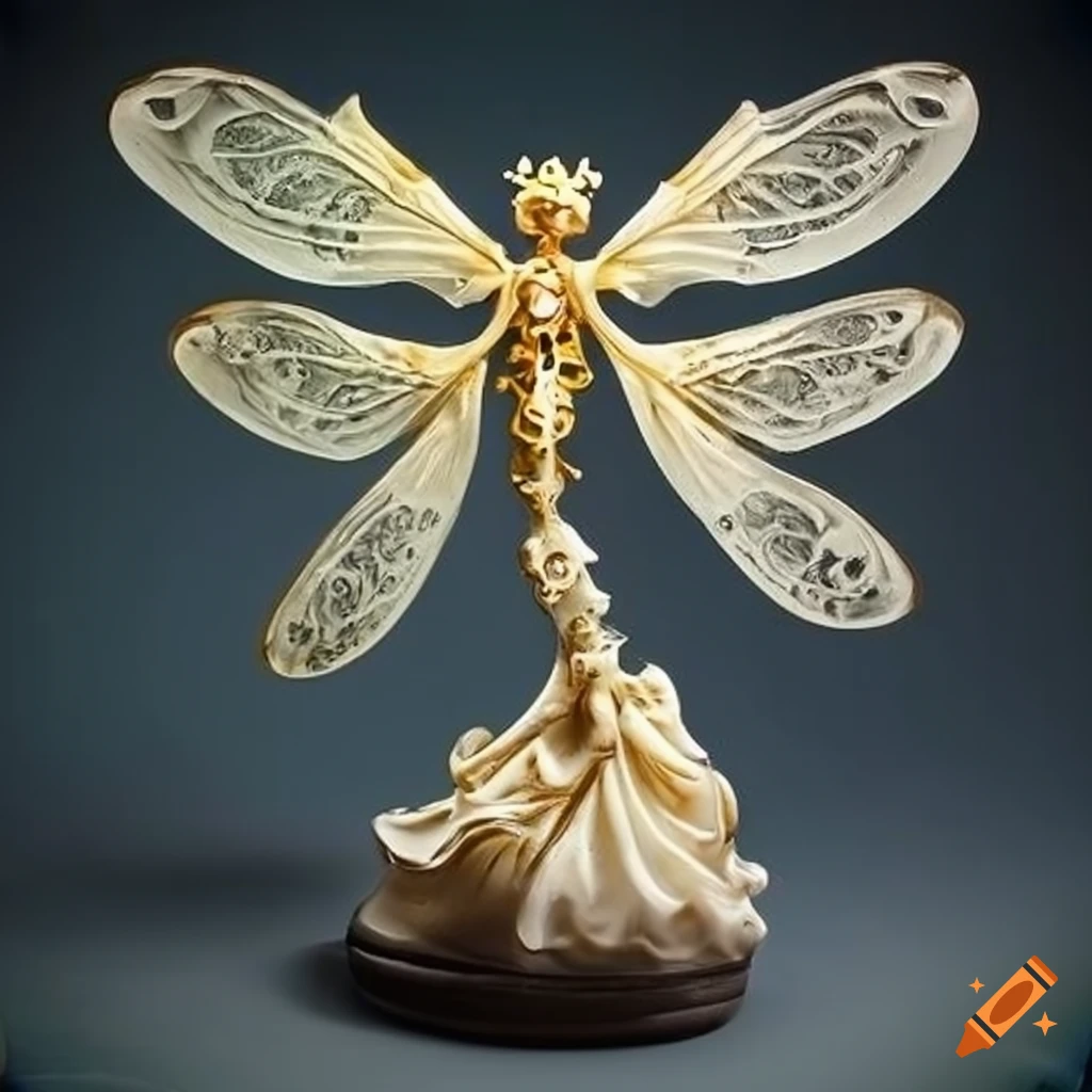 sculpture of a beautiful dragonfly with transparent wings