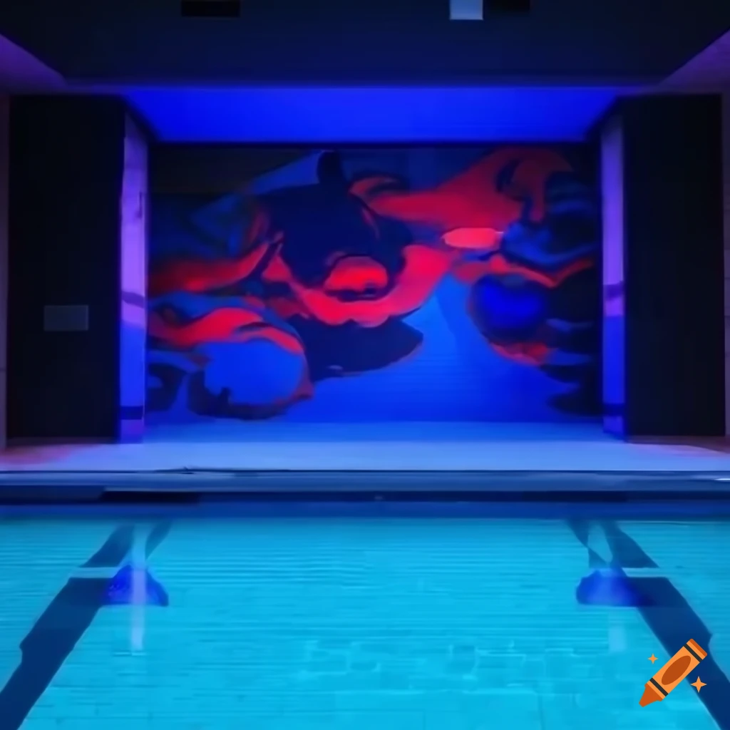 Bauhausinspired swimming pool with vibrant mural on Craiyon
