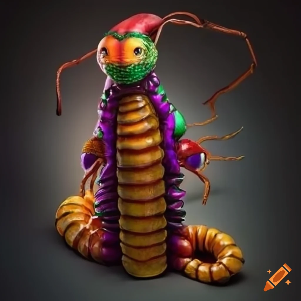 Colorful humanoid centipede in a fashionable 18th-century outfit on Craiyon