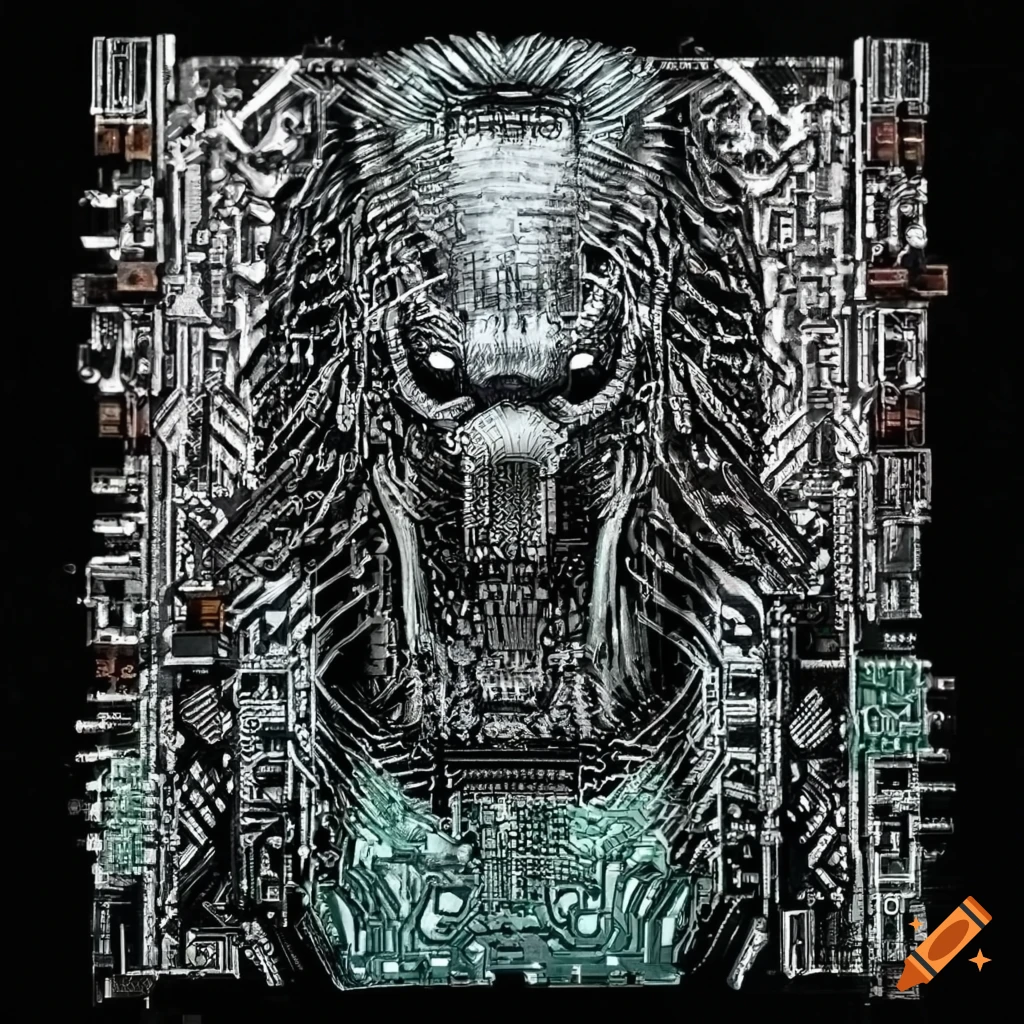 circuit board art of Yautja Predator face