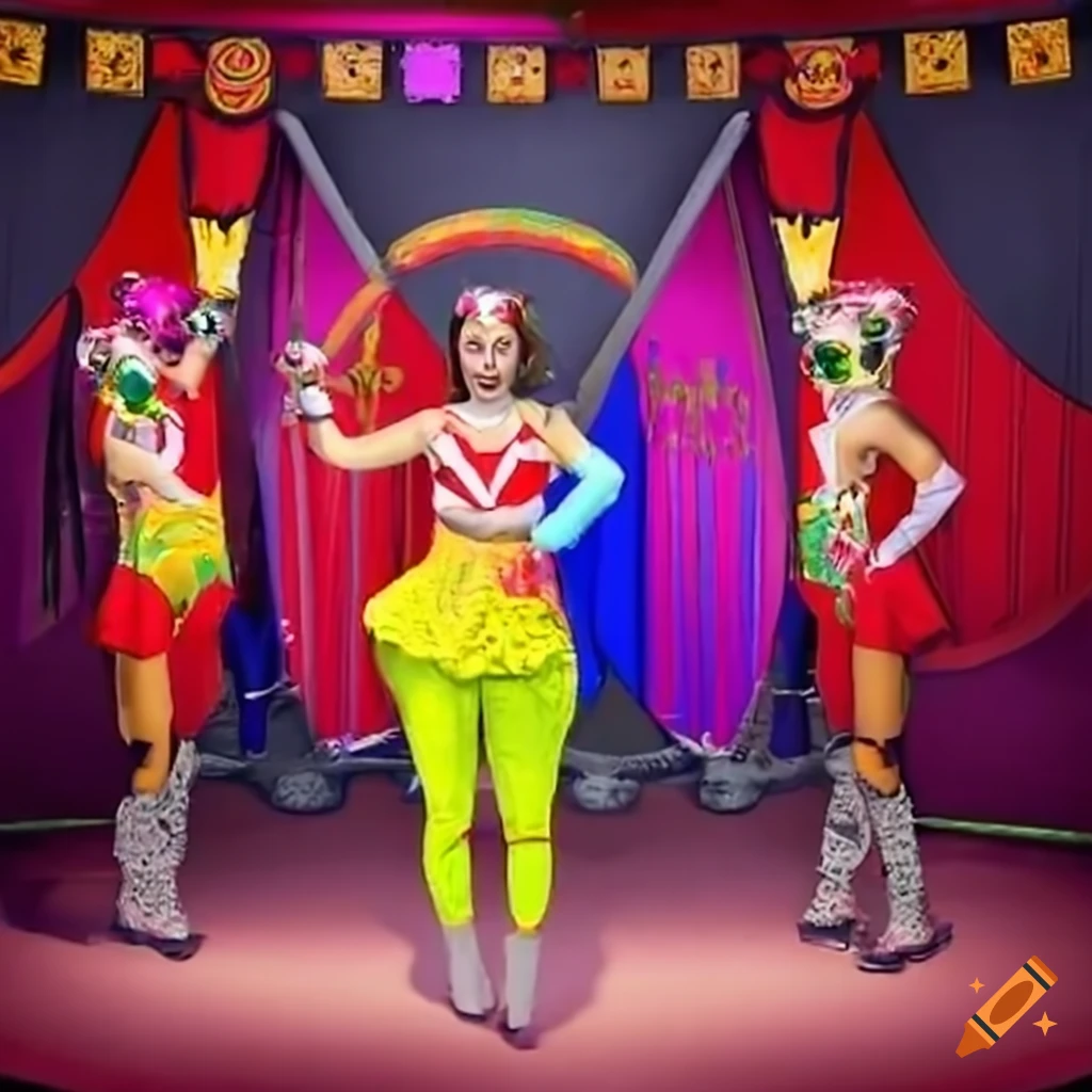 tv studio set with circus theme for messy forfeits game show