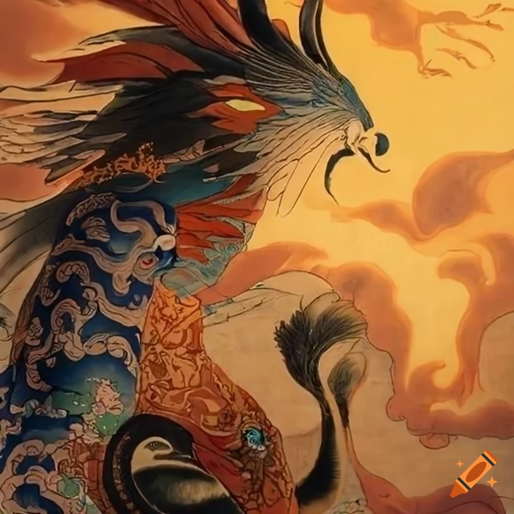 Ukiyo-e painting of a six-winged mythological creature