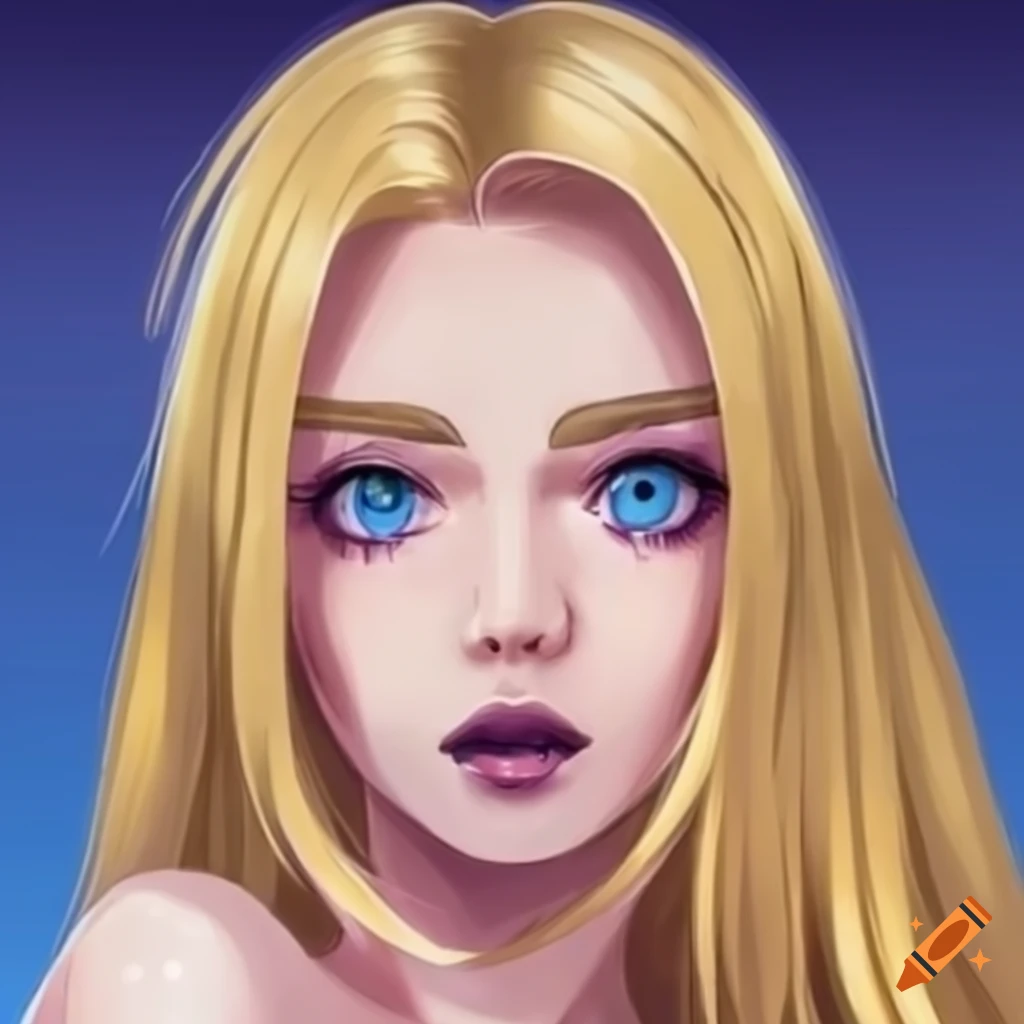 Anime style depiction of a beautiful woman with blond hair and blue ...