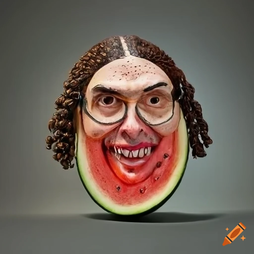 watermelon sculpture of Weird Al Yankovick