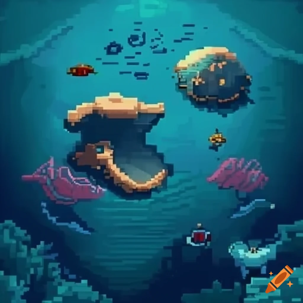 ocean themed pixel art game assets