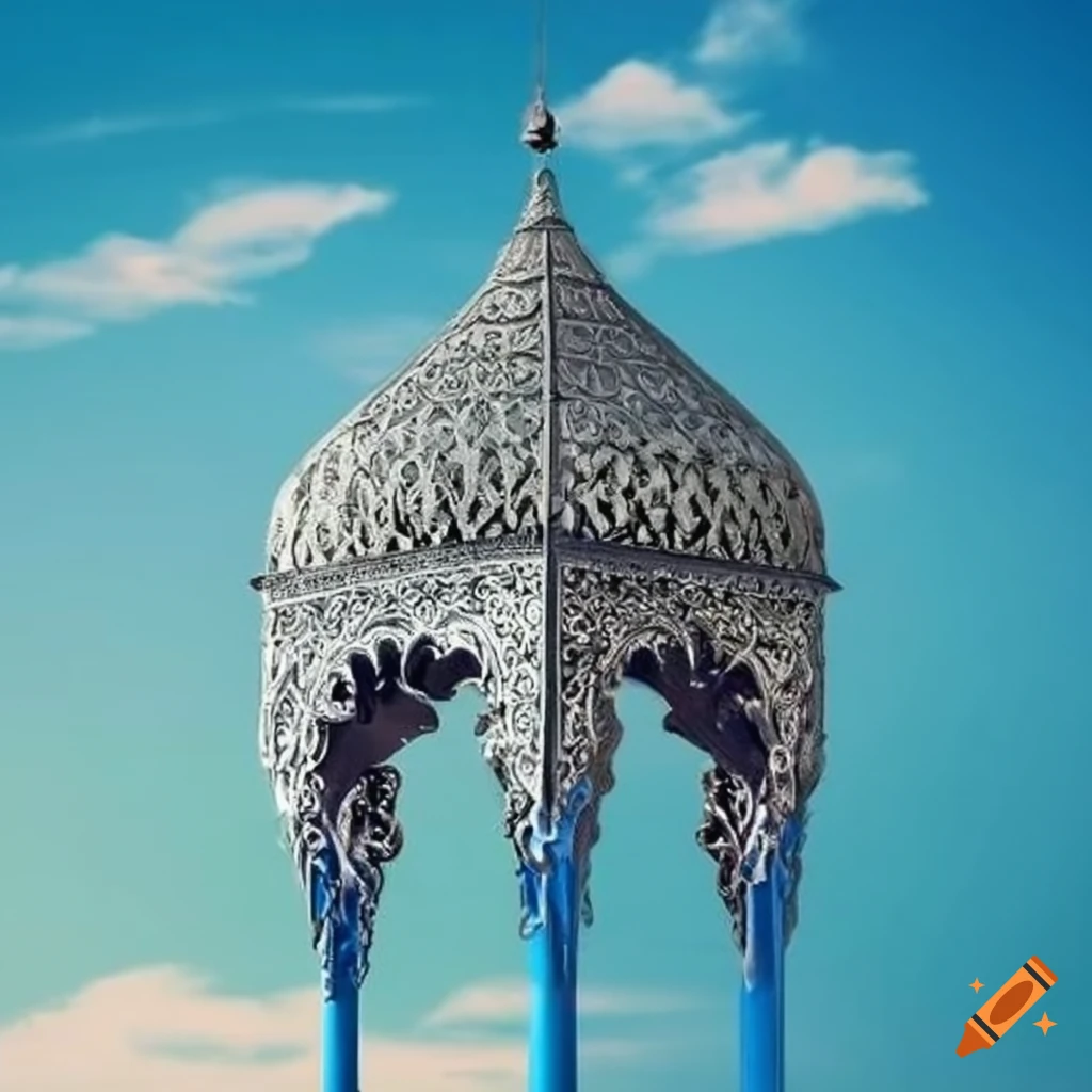 blue silver Islamic ornamental gazebo under the sky