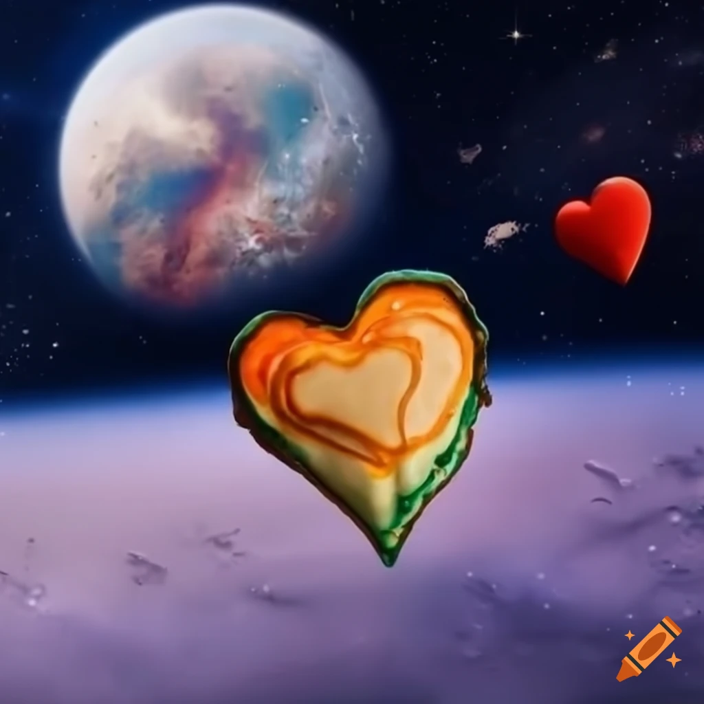 rainbow heart pancake in outer space