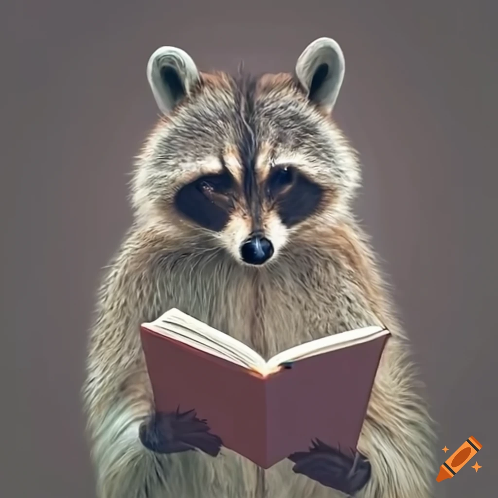 Cute raccoon reading a book on Craiyon