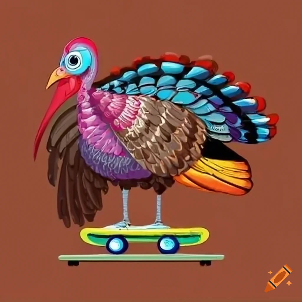Skateboarding turkey bird on Craiyon