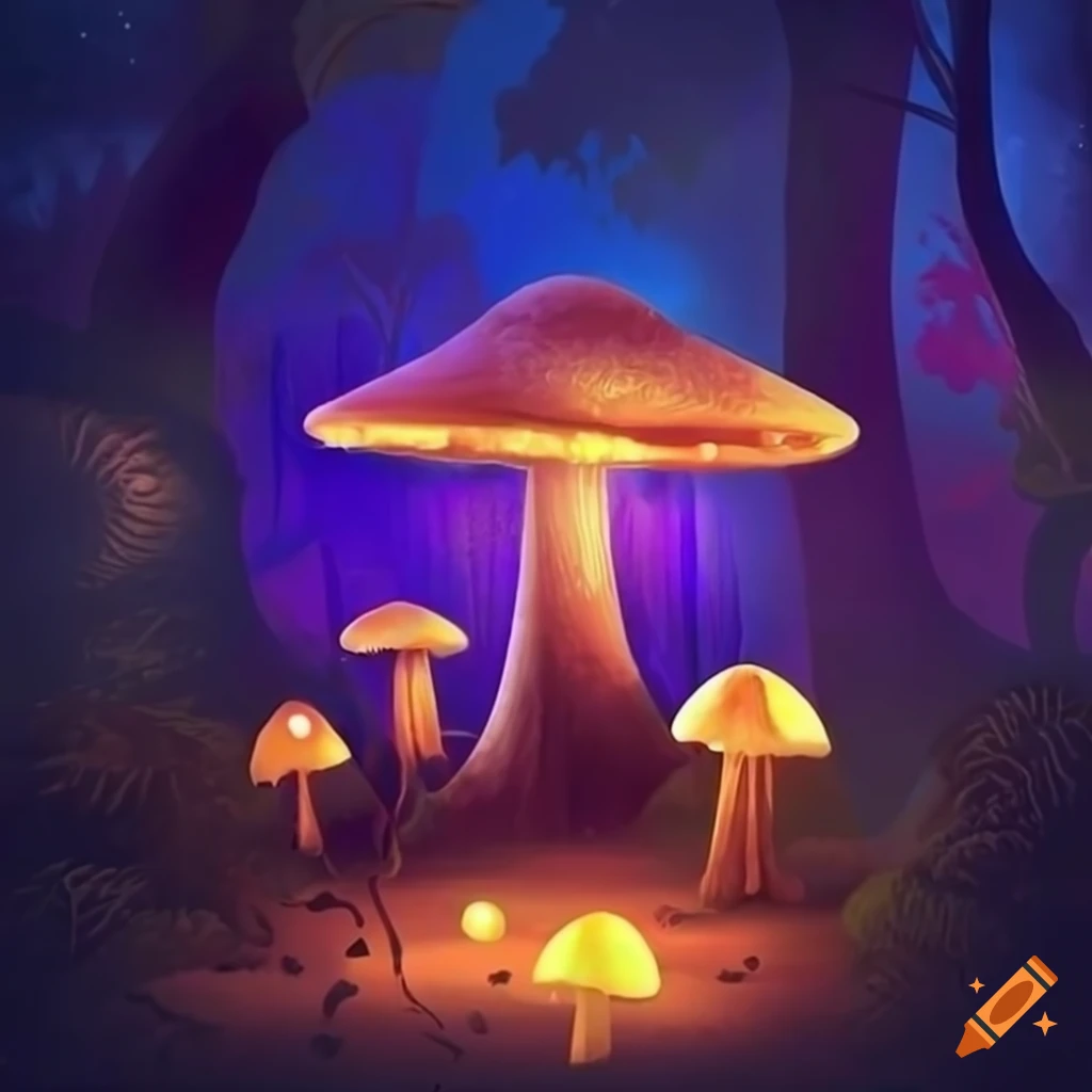 glowing mushrooms in a magical forest