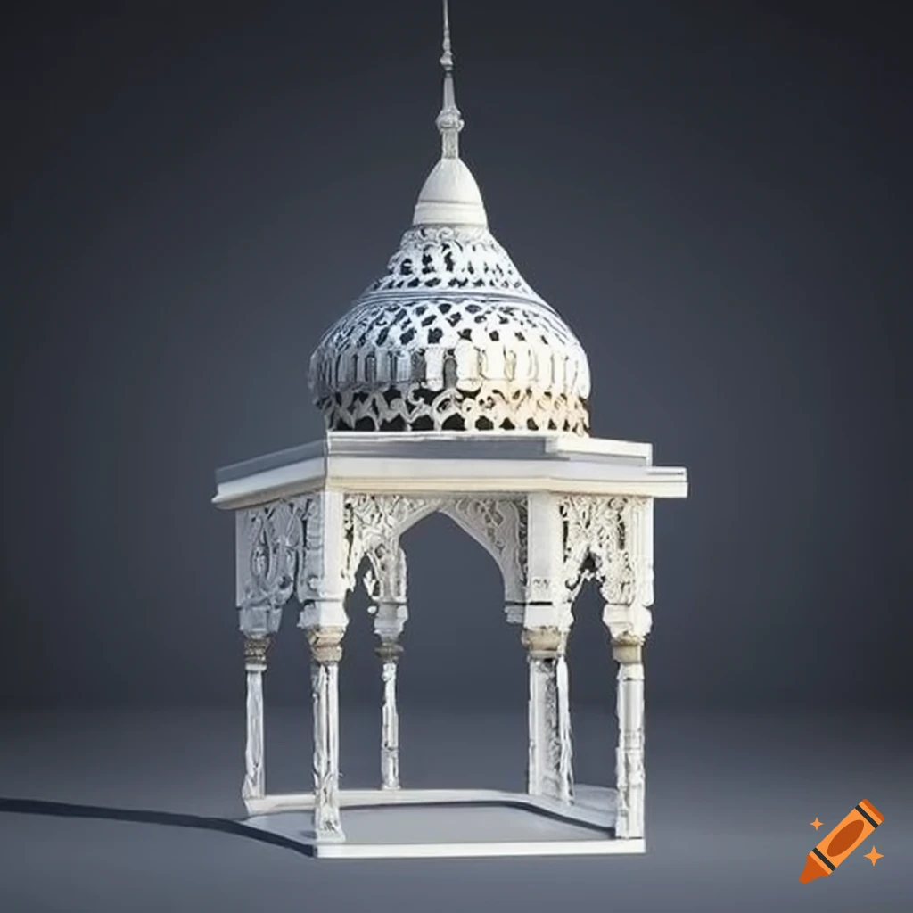 silver and white ornamental Islamic gazebo on a balcony