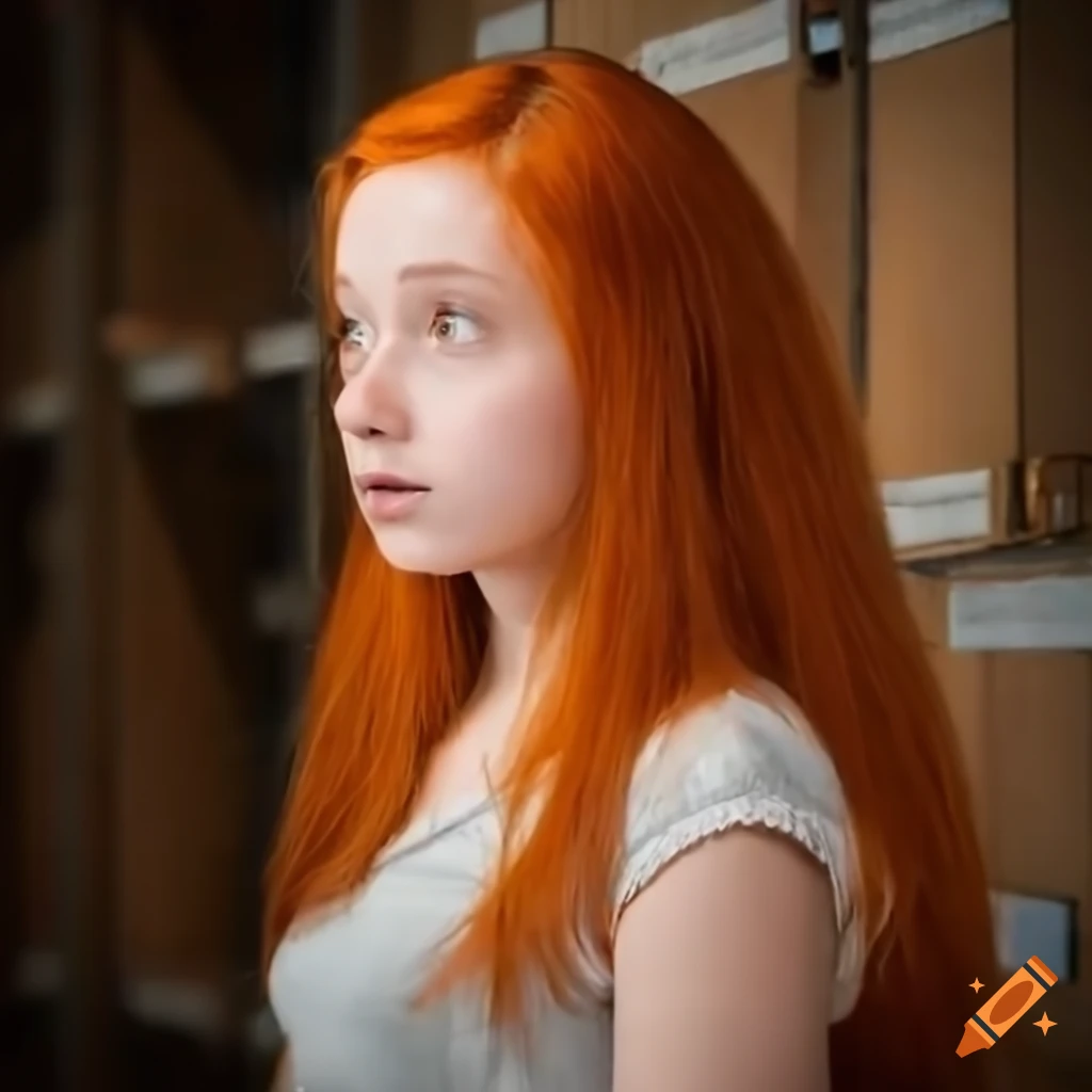 Red Haired Girl Spying In A Warehouse