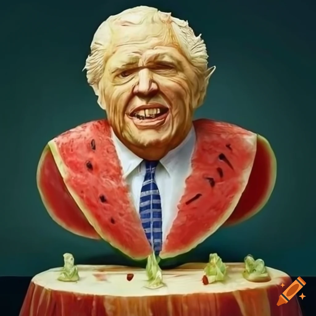 Intricate watermelon carvings of politicians on Craiyon