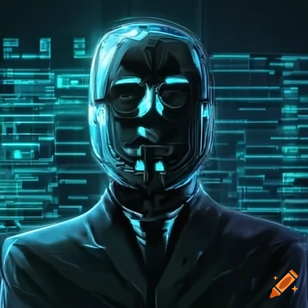 Illustration of futuristic criminals hacking blockchain