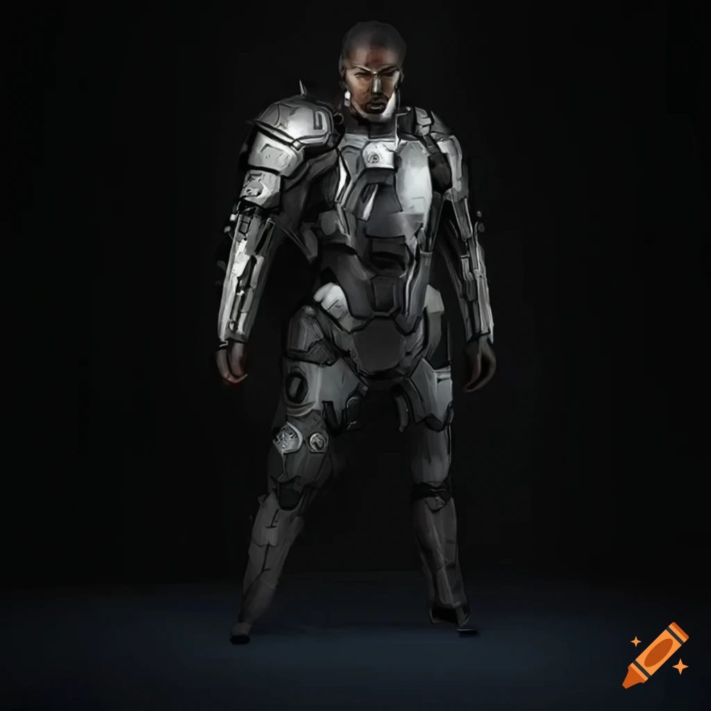 futuristic concept art of Vanrick Tony in high-tech armor