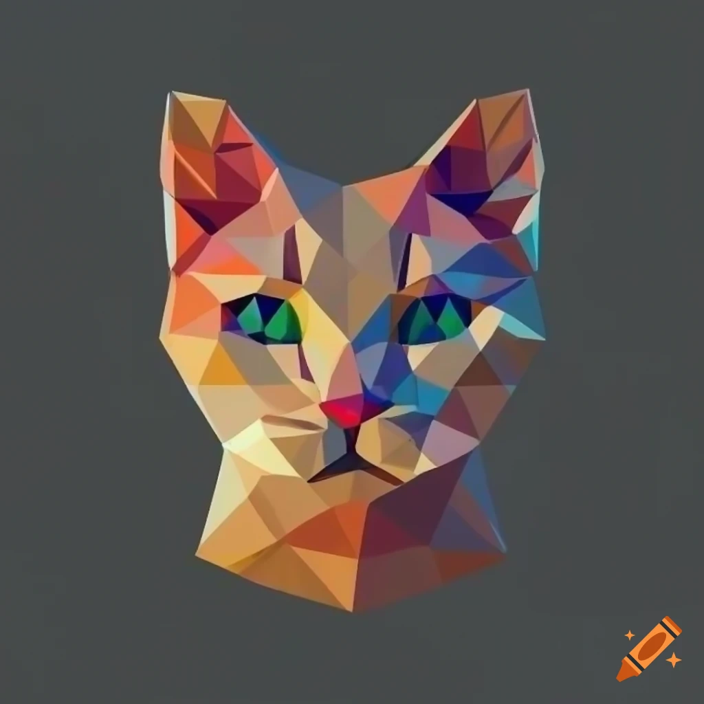 Geometric low poly cat logo on craiyon