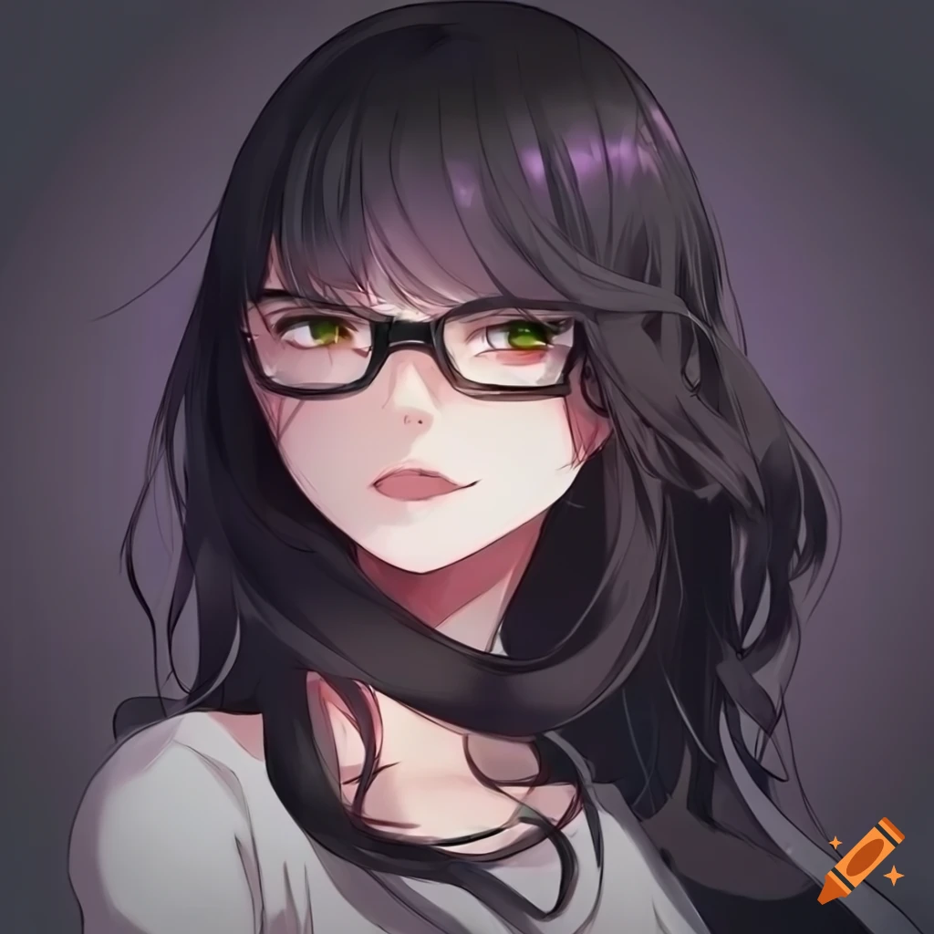 Anime dog girl with green eyes, short brown hair, and round glasses on ...