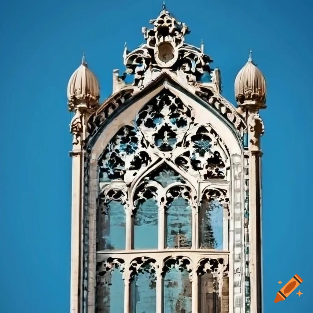 Rococo style cathedral window with blue sky on Craiyon