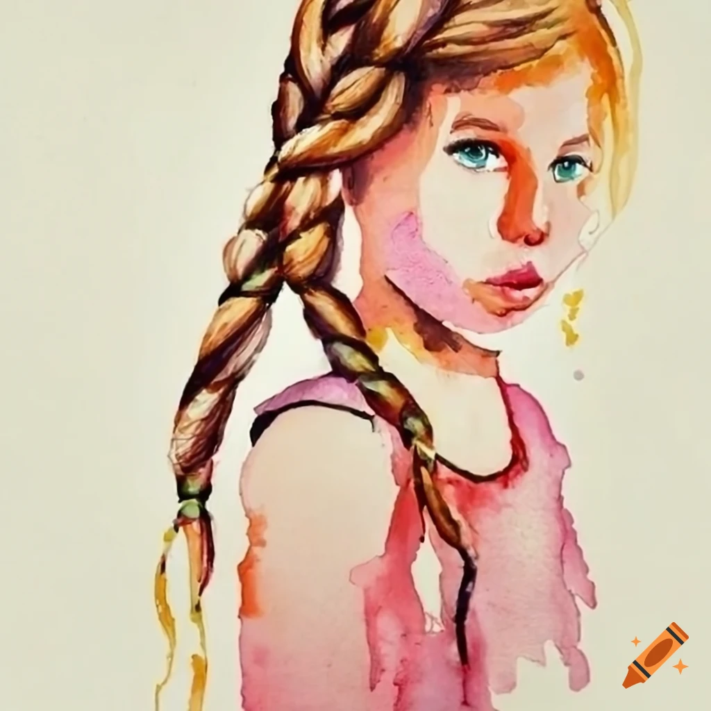 Girl Drawing with braid hairstyle