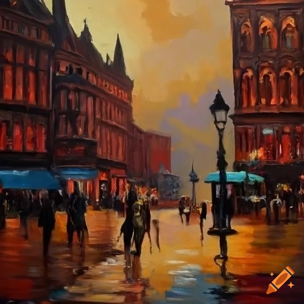 Oil painting of manchester skyline on Craiyon