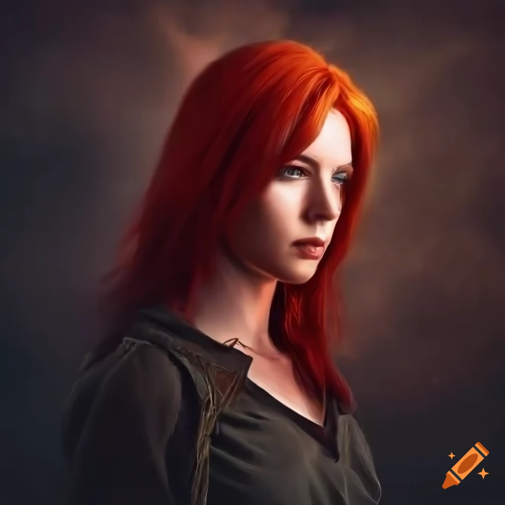 Woman With Fiery Red Hair In A Post Apocalyptic Setting