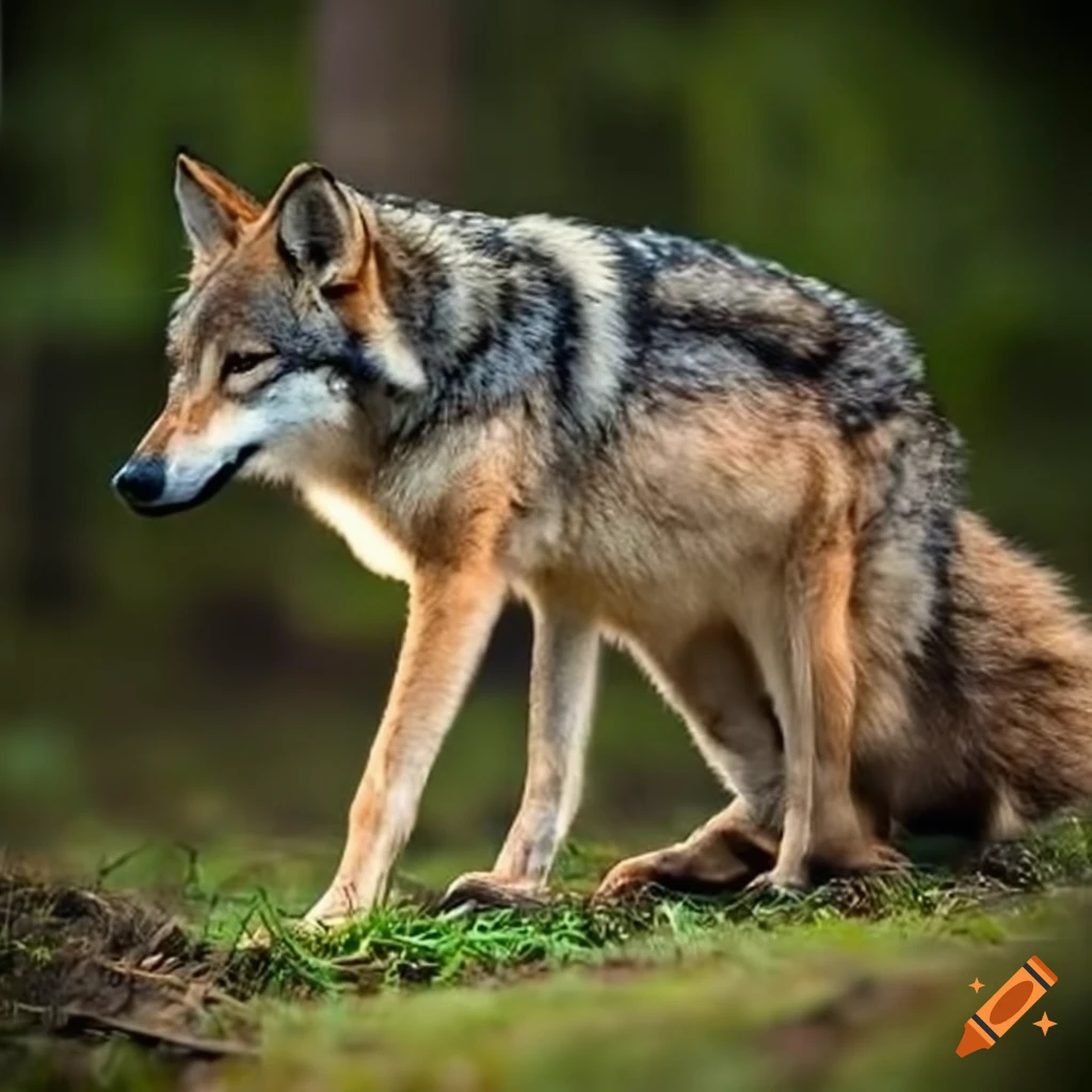 image of a crouching wolf