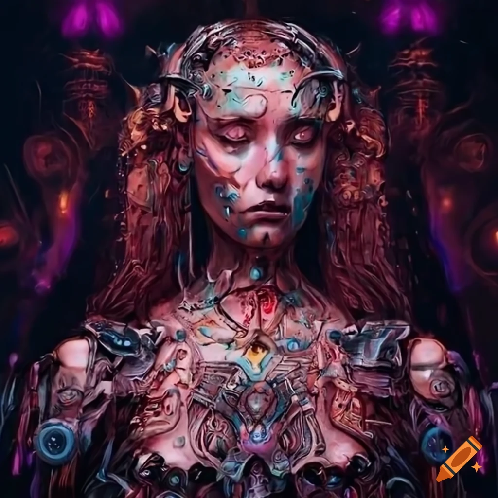 cyberpunk Renaissance art of a robotic deity