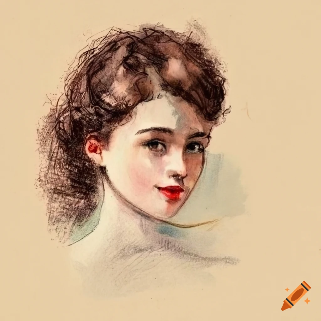 vintage hand-drawn portrait of a young woman