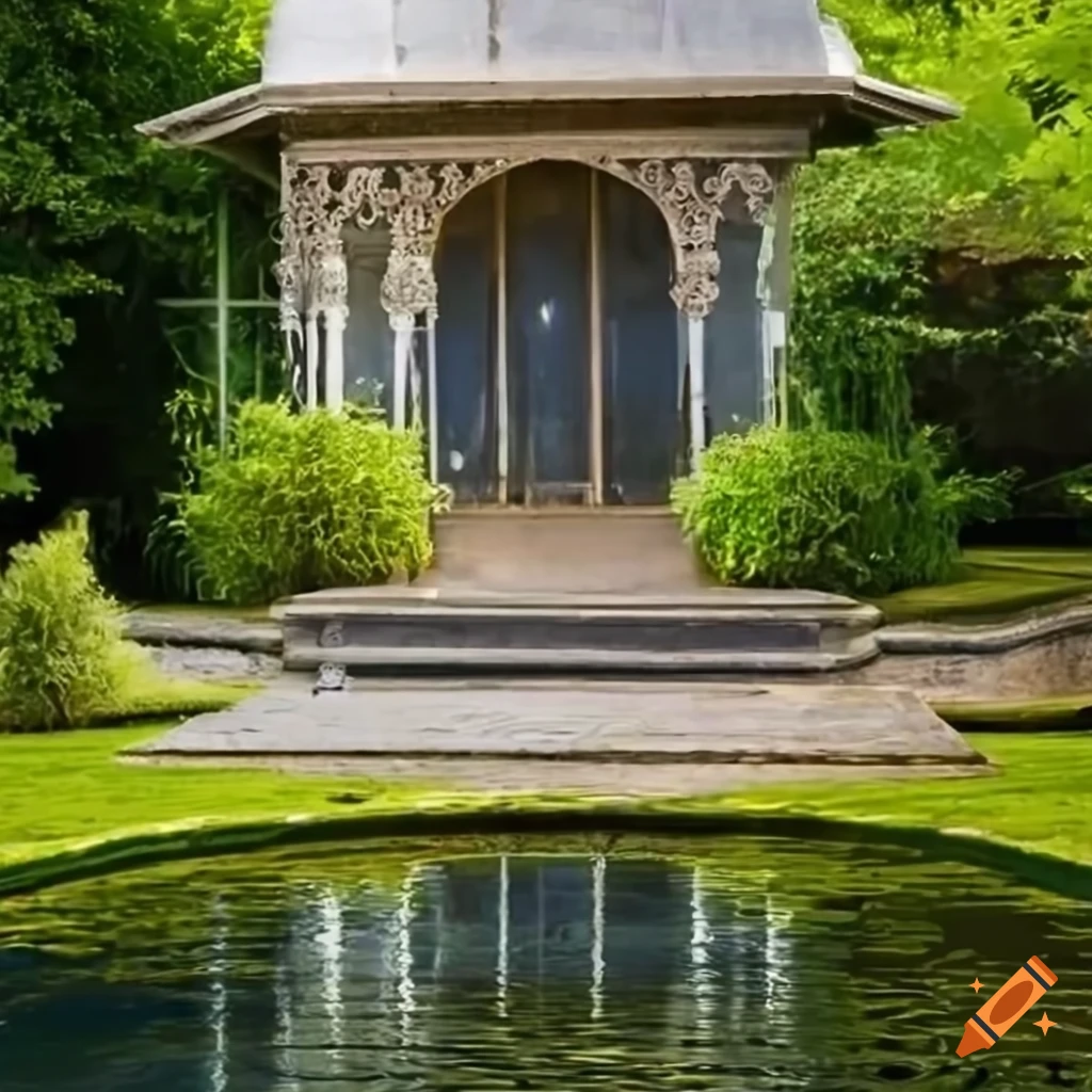 silver curved stairs leading to balcony in a garden